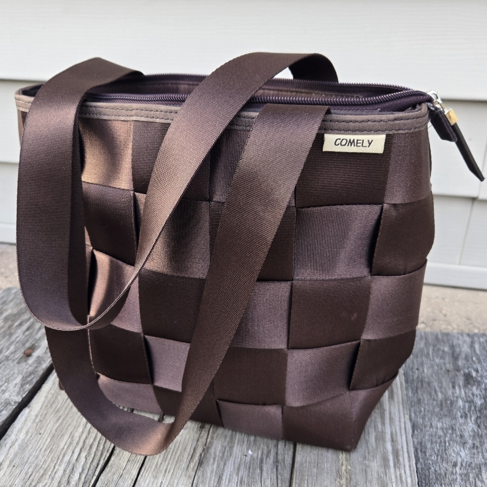 Brown Seatbelt Strap Handbag Purse Woven Comely